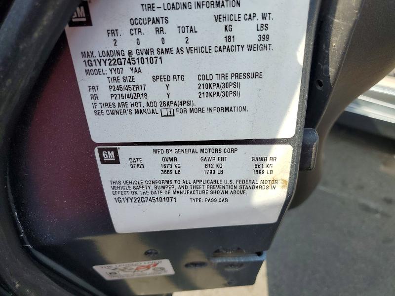 2004 Chevrolet Corvette მანქანა იყიდება აუქციონზე, vin: 1G1YY22G745101071, აუქციონის ნომერი: 53933856
