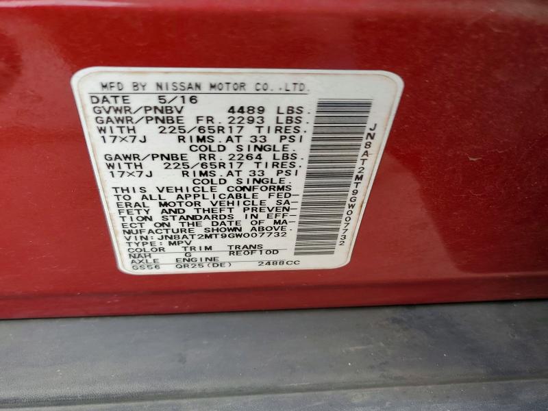 Продажа на аукционе авто 2016 Nissan Rogue, vin: JN8AT2MT9GW007732, номер лота: 52776676