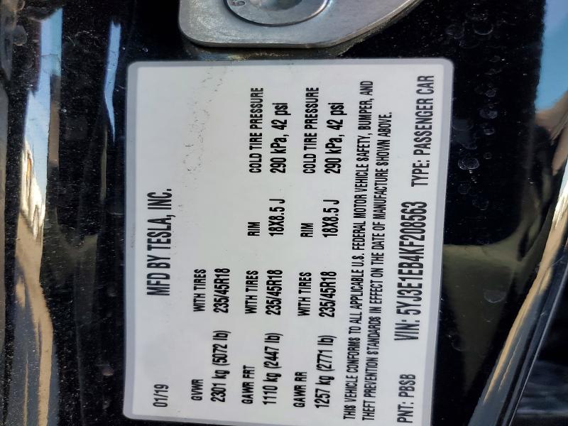 Продажа на аукционе авто 2019 Tesla Model 3, vin: 5YJ3E1EB4KF208563, номер лота: 53885796