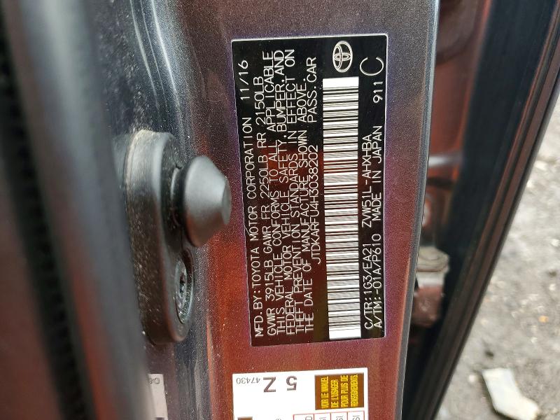 2017 Toyota Prius მანქანა იყიდება აუქციონზე, vin: JTDKARFU4H3038202, აუქციონის ნომერი: 52171486