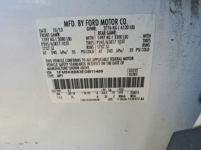 Auction sale of the 2014 Ford Explorer, vin: 1FM5K8B83EGB11489, lot number: 52763386