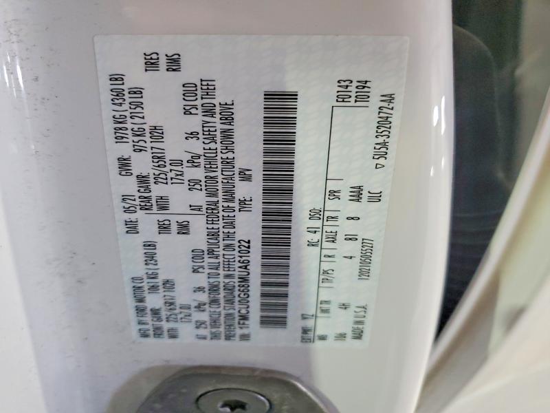 Продаж на аукціоні авто 2021 Ford Escape, vin: 1FMCU0G68MUA61022, номер лоту: 54812096