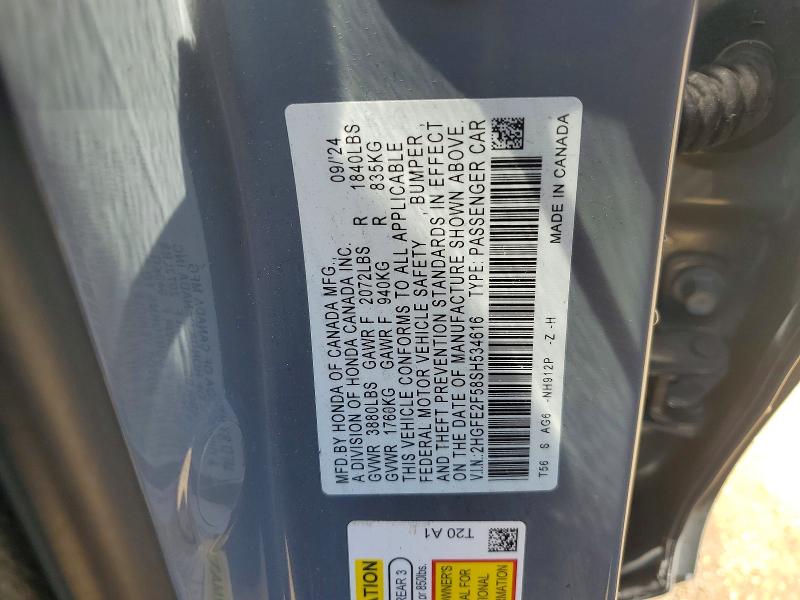 Aukcja sprzedaży 2025 Honda Civic, vin: 2HGFE2F58SH534616, numer aukcji: 53583086