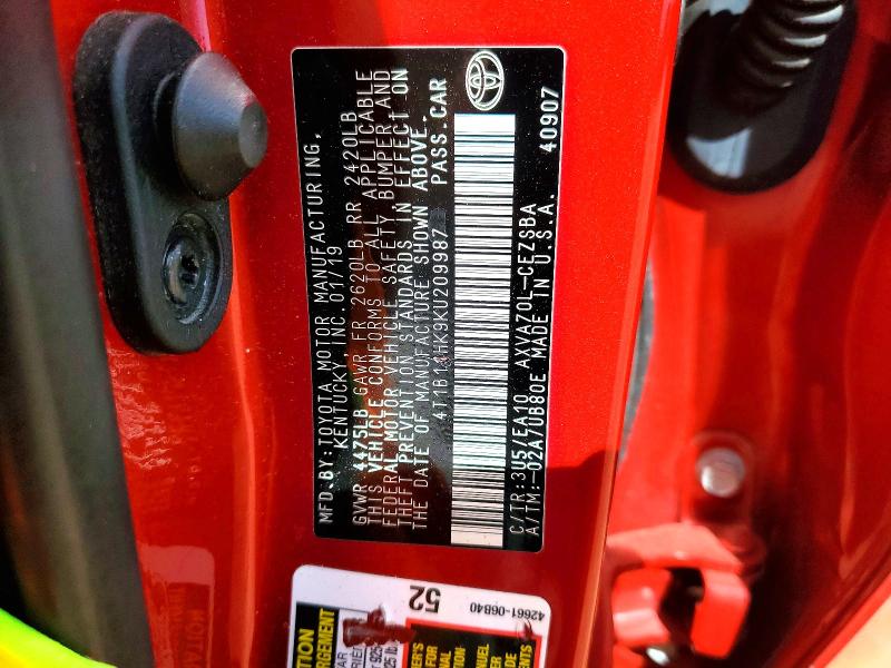 2019 Toyota Camry მანქანა იყიდება აუქციონზე, vin: 4T1B11HK9KU209987, აუქციონის ნომერი: 53010386