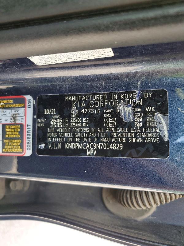 53397876 :رقم المزاد ، KNDPMCAC9N7014829 vin ، 2022 Kia Sportage مزاد بيع