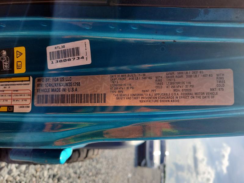 2020 Jeep Wrangler Unlimited მანქანა იყიდება აუქციონზე, vin: 1C4HJXFNXLW351298, აუქციონის ნომერი: 54616786