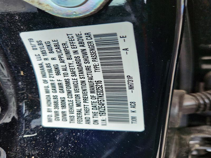 Aukcja sprzedaży 2019 Honda Insight, vin: 19XZE4F57KE025216, numer aukcji: 54599546