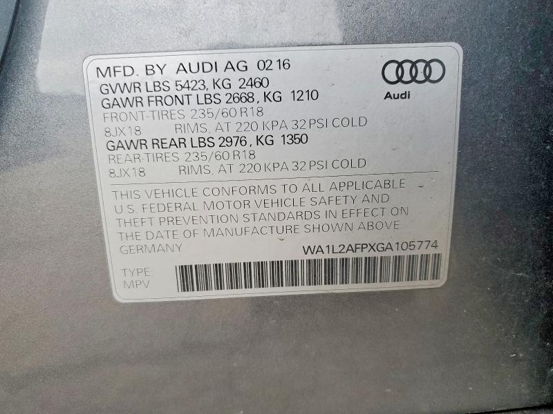 Aukcja sprzedaży 2016 Audi Q5, vin: WA1L2AFPXGA105774, numer aukcji: 53516026