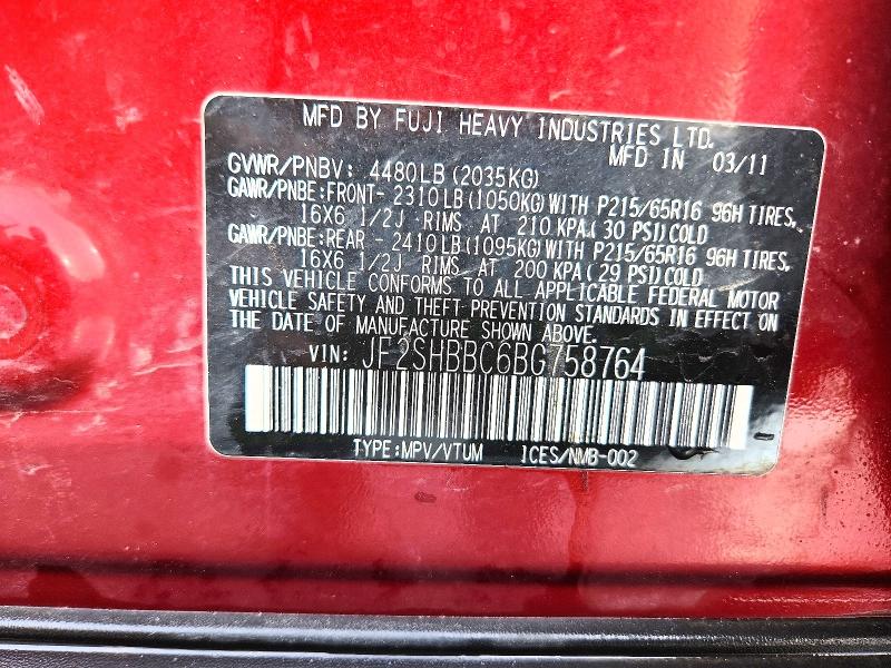 Aukcja sprzedaży 2011 Subaru Forester, vin: JF2SHBBC6BG758764, numer aukcji: 52330096