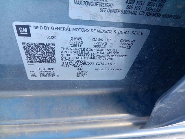 2020 Chevrolet Silverado მანქანა იყიდება აუქციონზე, vin: 3GCUYDED7LG231197, აუქციონის ნომერი: 53793036