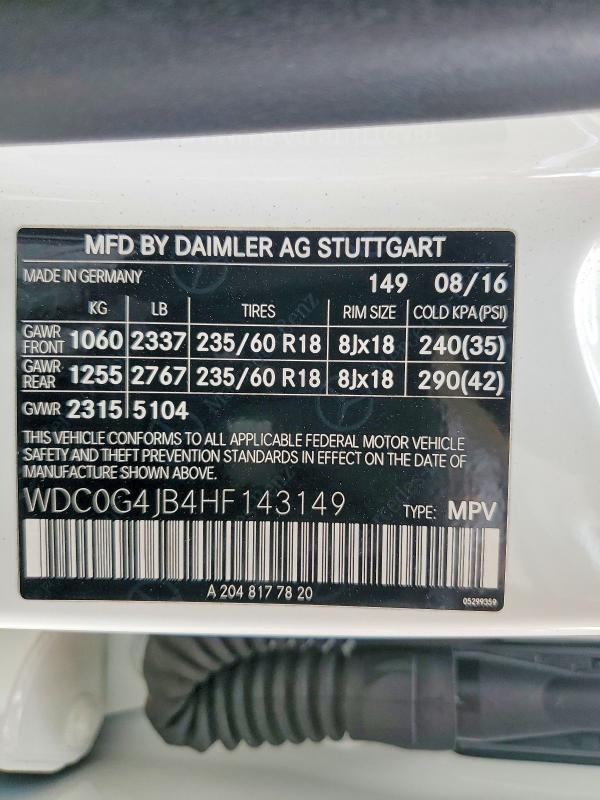 52535806 :رقم المزاد ، WDC0G4JB4HF143149 vin ، 2017 Mercedes-benz Glc مزاد بيع