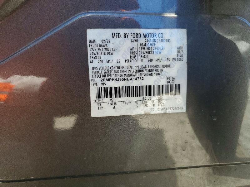 2022 Ford Edge მანქანა იყიდება აუქციონზე, vin: 2FMPK4J95NBA14782, აუქციონის ნომერი: 53590216