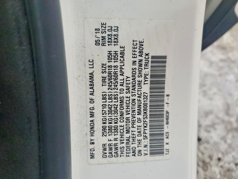 Продаж на аукціоні авто 2019 Honda Ridgeline, vin: 5FPYK2F53KB001327, номер лоту: 54522996