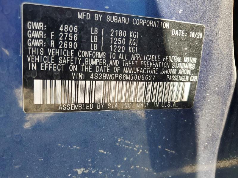 Aukcja sprzedaży 2021 Subaru Legacy, vin: 4S3BWGP68M3006627, numer aukcji: 53075566