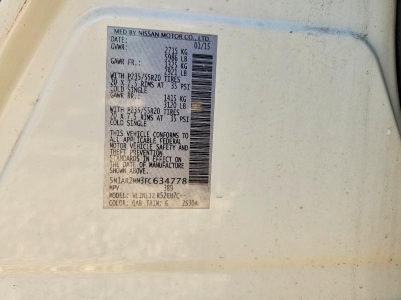 2015 Nissan Pathfinder მანქანა იყიდება აუქციონზე, vin: 5N1AR2MM3FC634778, აუქციონის ნომერი: 52807836
