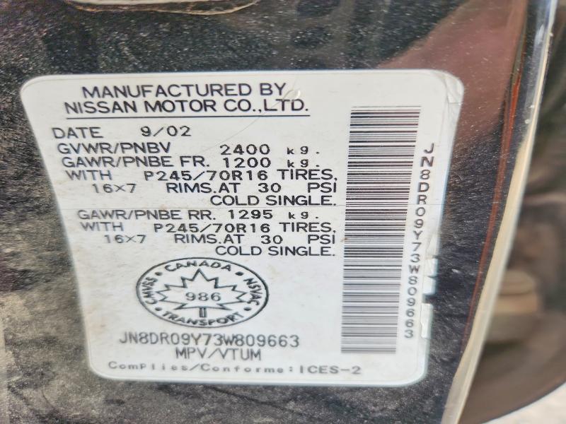 2003 Nissan Pathfinder მანქანა იყიდება აუქციონზე, vin: JN8DR09Y73W809663, აუქციონის ნომერი: 54654216