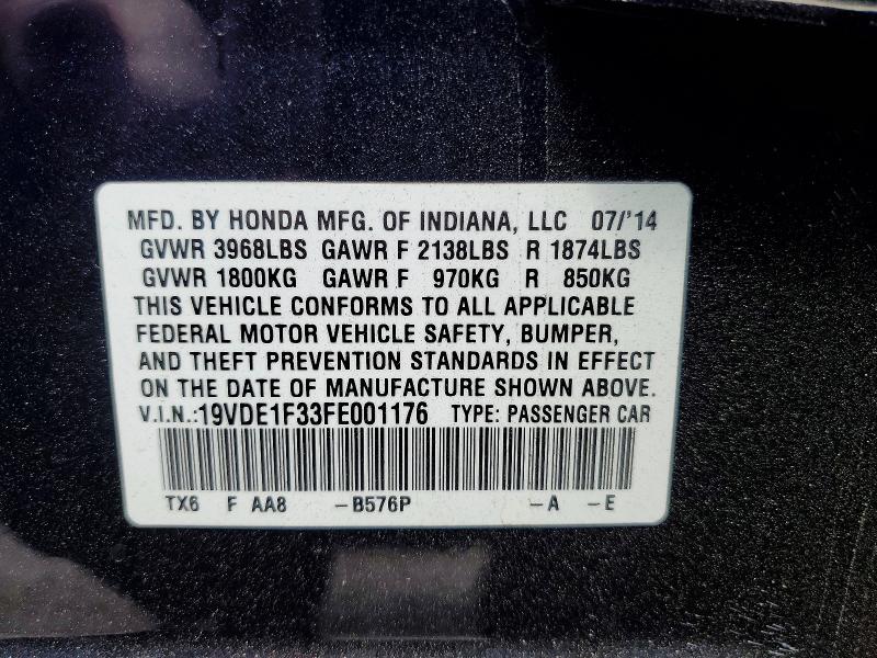 55044976 :رقم المزاد ، 19VDE1F33FE001176 vin ، 2015 Acura Ilx مزاد بيع