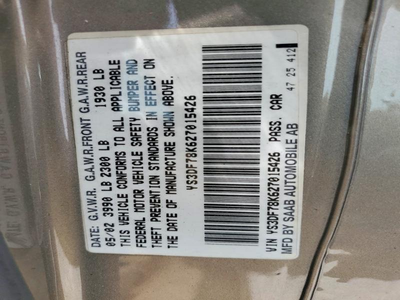 51852656 :رقم المزاد ، YS3DF78K627015426 vin ، 2002 Saab 9-3 مزاد بيع