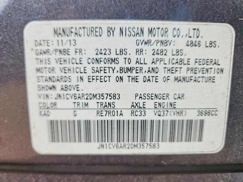 2013 Infiniti G37 Sedan მანქანა იყიდება აუქციონზე, vin: JN1CV6AR2DM357583, აუქციონის ნომერი: 54978616