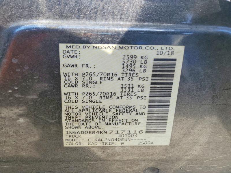 Auction sale of the 2019 Nissan Frontier, vin: 1N6AD0ER4KN717116, lot number: 54702466