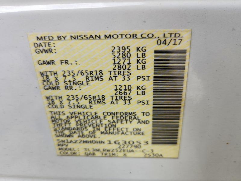 Aukcja sprzedaży 2017 Nissan Murano, vin: 5N1AZ2MH0HN163053, numer aukcji: 54815276