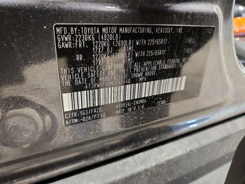 2021 Toyota Rav4 მანქანა იყიდება აუქციონზე, vin: 4T3RWRFV8MU045640, აუქციონის ნომერი: 54161856