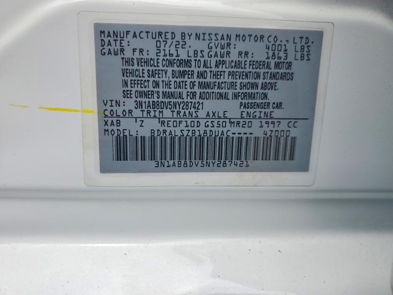 Продажа на аукционе авто 2022 Nissan Sentra, vin: 3N1AB8DV5NY287421, номер лота: 52852866