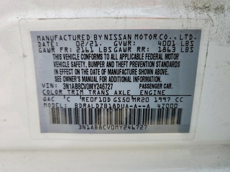 Aukcja sprzedaży 2021 Nissan Sentra, vin: 3N1AB8CV0MY246727, numer aukcji: 52454576