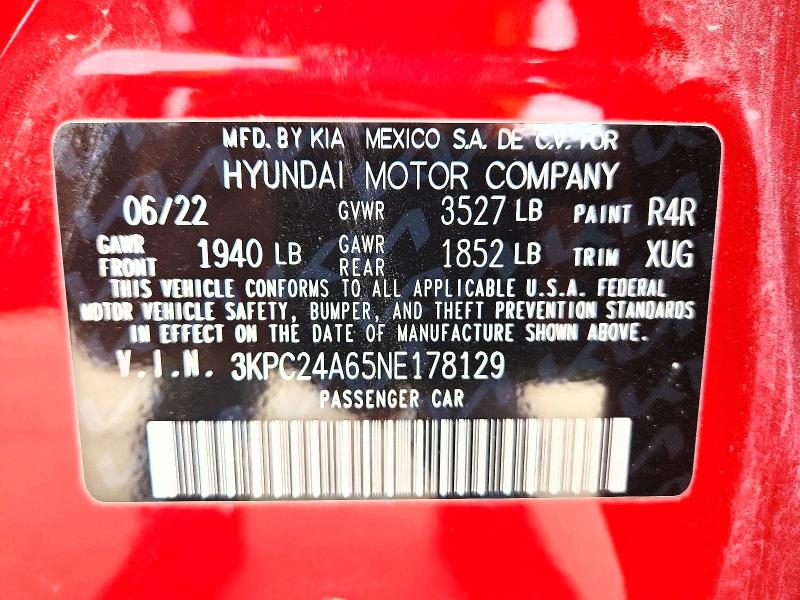 Продаж на аукціоні авто 2022 Hyundai Accent, vin: 3KPC24A65NE178129, номер лоту: 53953466