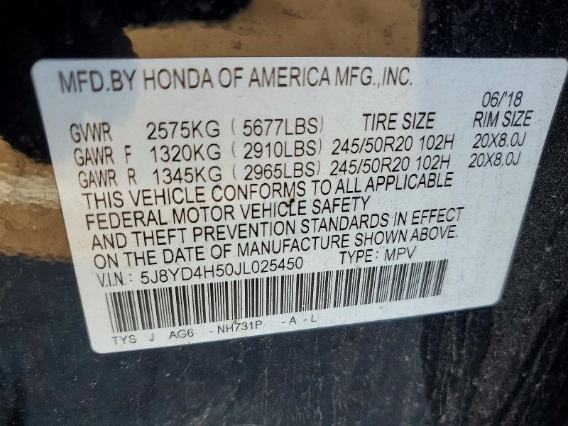 Продаж на аукціоні авто 2018 Acura Mdx, vin: 5J8YD4H50JL025450, номер лоту: 52102976
