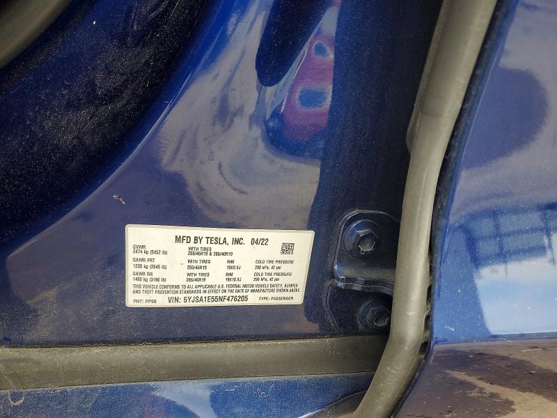 Продажа на аукционе авто 2022 Tesla Model S, vin: 5YJSA1E55NF476205, номер лота: 52076226