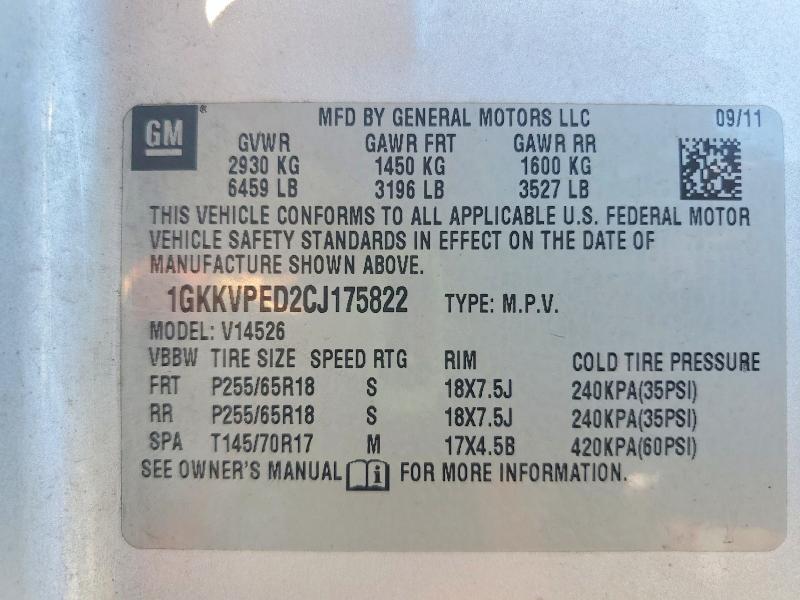 Aukcja sprzedaży 2012 Gmc Acadia, vin: 1GKKVPED2CJ175822, numer aukcji: 53205216