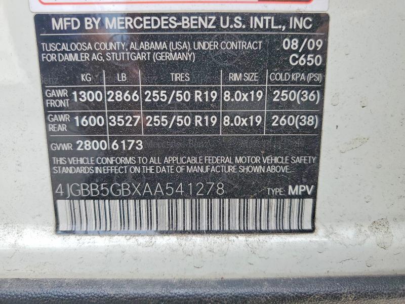 Продажа на аукционе авто 2010 Mercedes-benz Ml, vin: 4JGBB5GBXAA541278, номер лота: 55240426