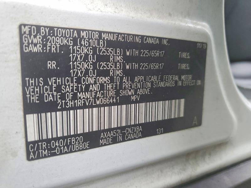 2020 Toyota Rav4 მანქანა იყიდება აუქციონზე, vin: 2T3H1RFV7LW066441, აუქციონის ნომერი: 52577516