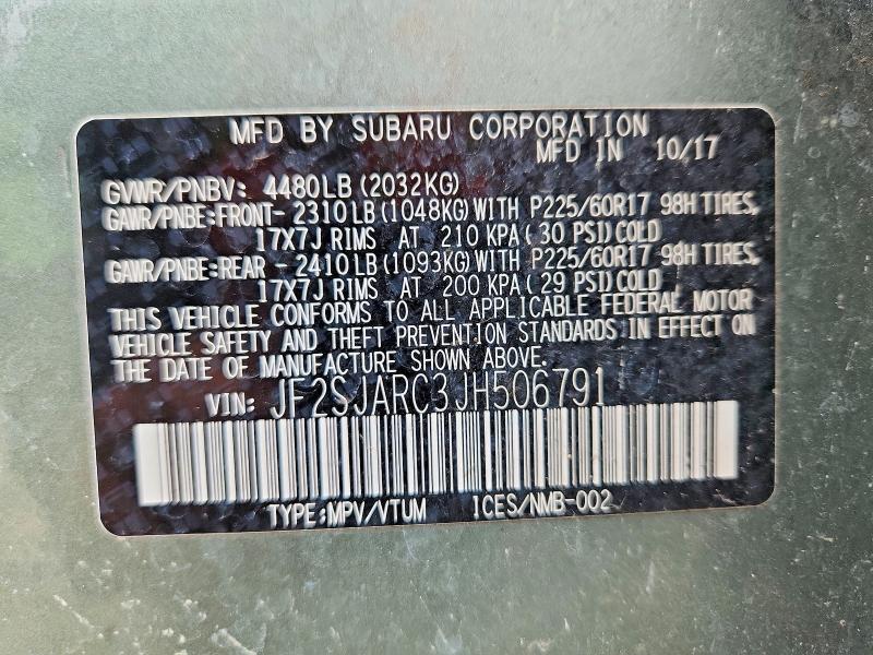 2018 Subaru Forester მანქანა იყიდება აუქციონზე, vin: JF2SJARC3JH506791, აუქციონის ნომერი: 54447866