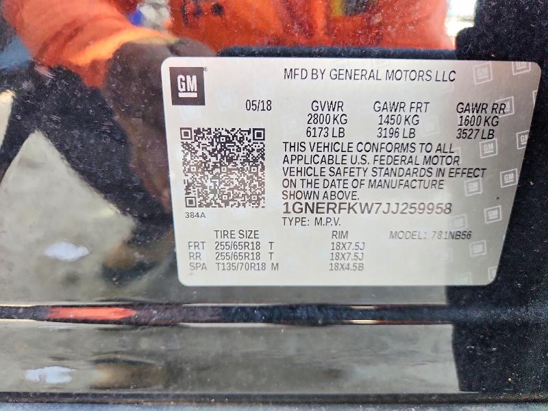 Aukcja sprzedaży 2018 Chevrolet Traverse, vin: 1GNERFKW7JJ259958, numer aukcji: 52606996