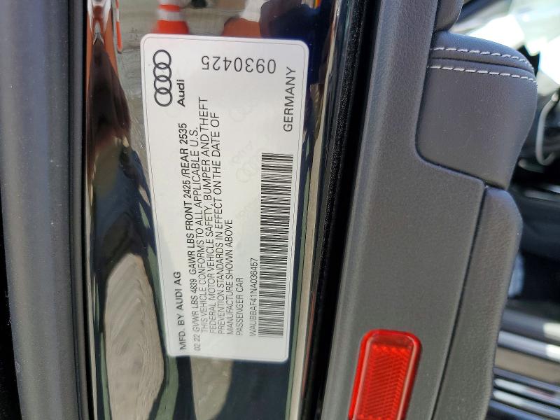 2022 Audi A4 მანქანა იყიდება აუქციონზე, vin: WAUBBAF41NA036457, აუქციონის ნომერი: 54239136