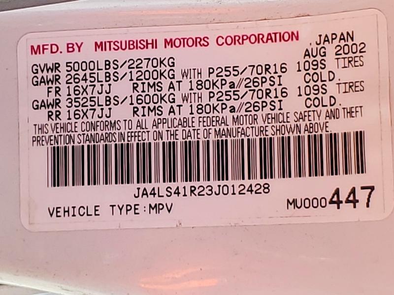 51909906 :رقم المزاد ، JA4LS41R23J012428 vin ، 2003 Mitsubishi Montero مزاد بيع
