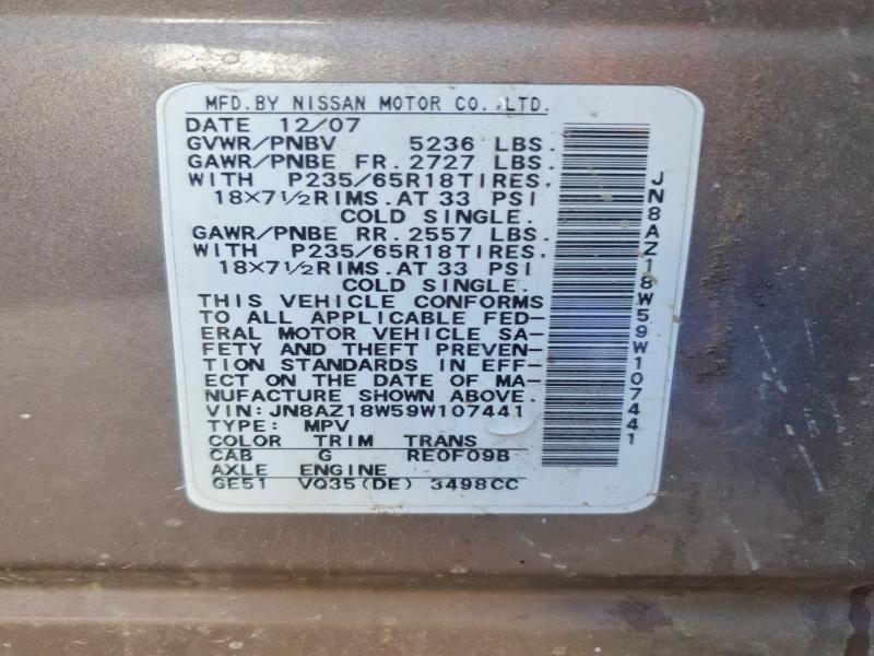 Aukcja sprzedaży 2009 Nissan Murano, vin: JN8AZ18W59W107441, numer aukcji: 52123346