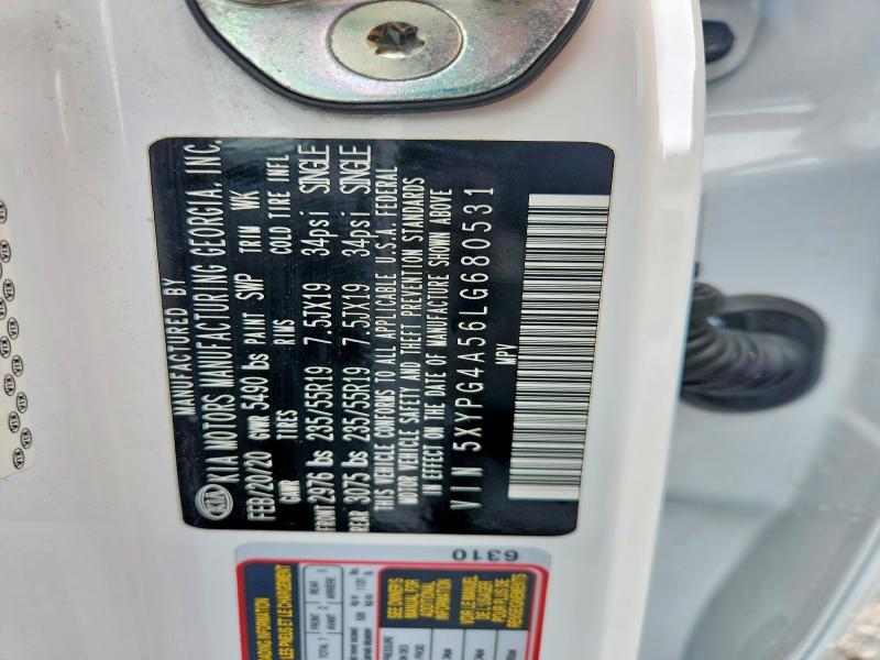 52743066 :رقم المزاد ، 5XYPG4A56LG680531 vin ، 2020 Kia Sorento مزاد بيع