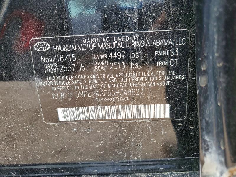 2016 Hyundai Sonata მანქანა იყიდება აუქციონზე, vin: 5NPE34AF5GH349627, აუქციონის ნომერი: 53665506