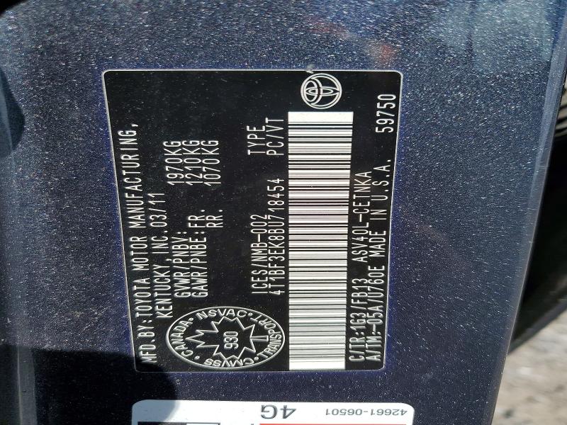 55110626 :رقم المزاد ، 4T1BF3EK8BU718454 vin ، 2011 Toyota Camry مزاد بيع