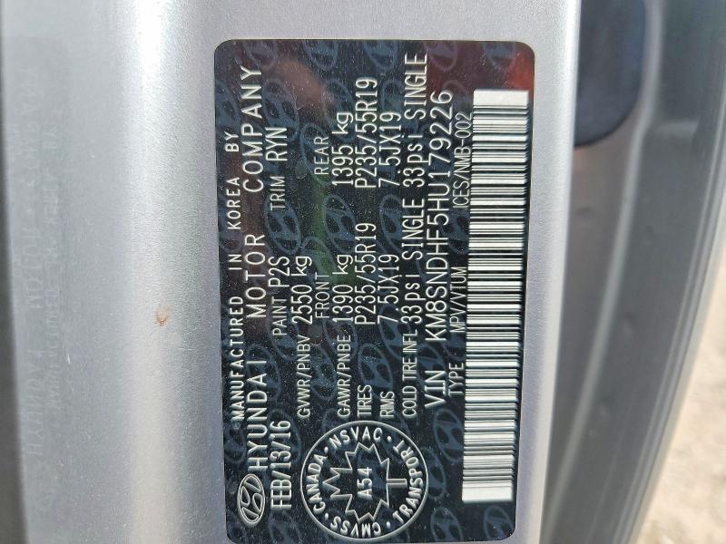52033596 :رقم المزاد ، KM8SNDHF5HU179226 vin ، 2017 Hyundai Santa Fe مزاد بيع