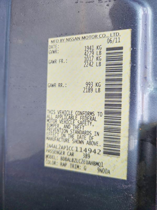 Продаж на аукціоні авто 2012 Nissan Altima, vin: 1N4AL2AP1CC114942, номер лоту: 54449396