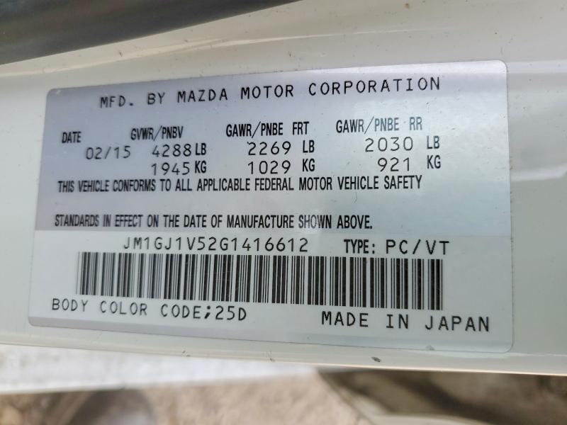 Продажа на аукционе авто 2016 Mazda 6, vin: JM1GJ1V52G1416612, номер лота: 52810596