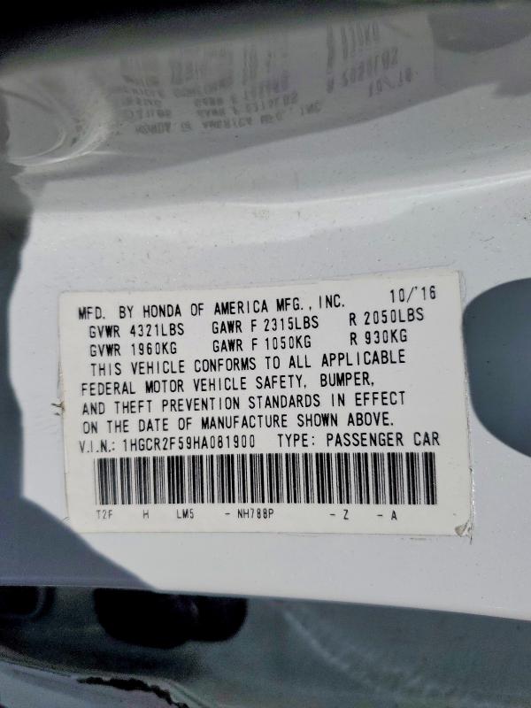 Aukcja sprzedaży 2017 Honda Accord, vin: 1HGCR2F59HA081900, numer aukcji: 54288846