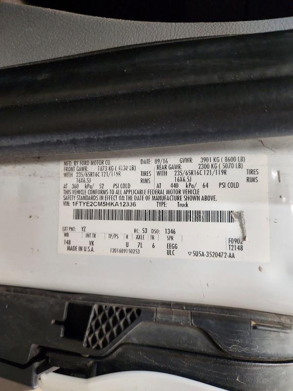 2017 Ford Transit მანქანა იყიდება აუქციონზე, vin: 1FTYE2CM5HKA12336, აუქციონის ნომერი: 52649086