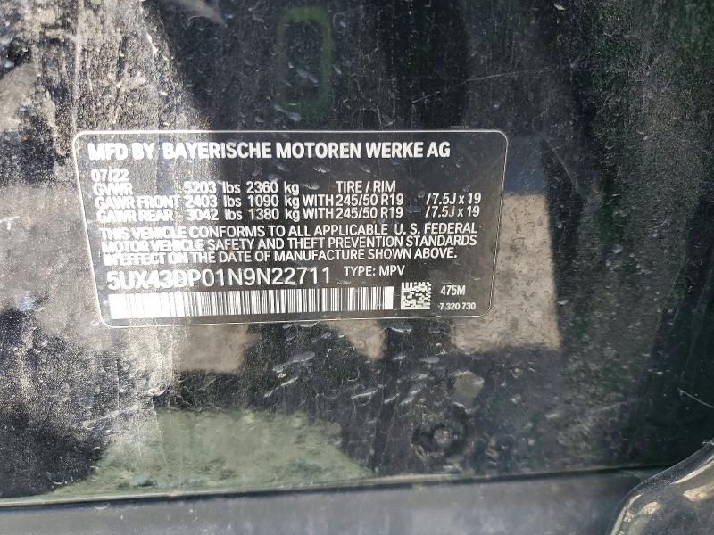 Auction sale of the 2022 Bmw X3, vin: 5UX43DP01N9N22711, lot number: 54783916