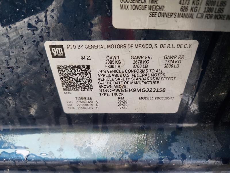 Aukcja sprzedaży 2021 Chevrolet Silverado, vin: 3GCPWBEK9MG323158, numer aukcji: 52716686