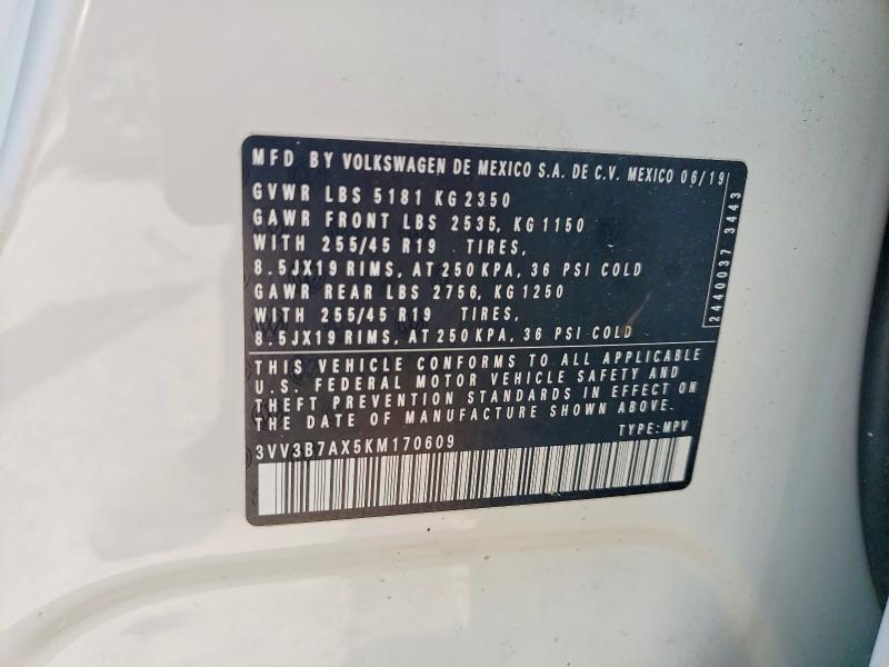 54673856 :رقم المزاد ، 3VV3B7AX5KM170609 vin ، 2019 Volkswagen Tiguan مزاد بيع